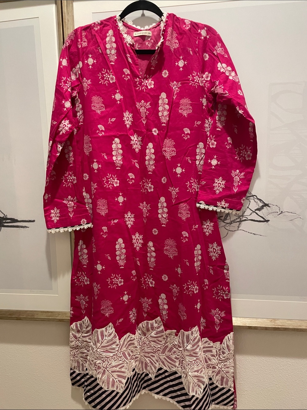 Women's Pink Printed Long Sleeve kameez/ kurti